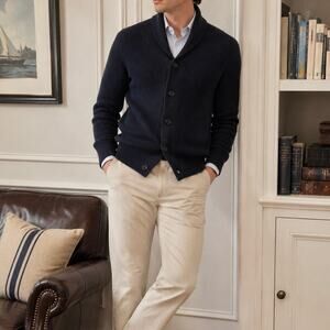 H&M Dark Navy Shawl Collar Cardigan Sweater Mens XS Old Money Nautical Preppy